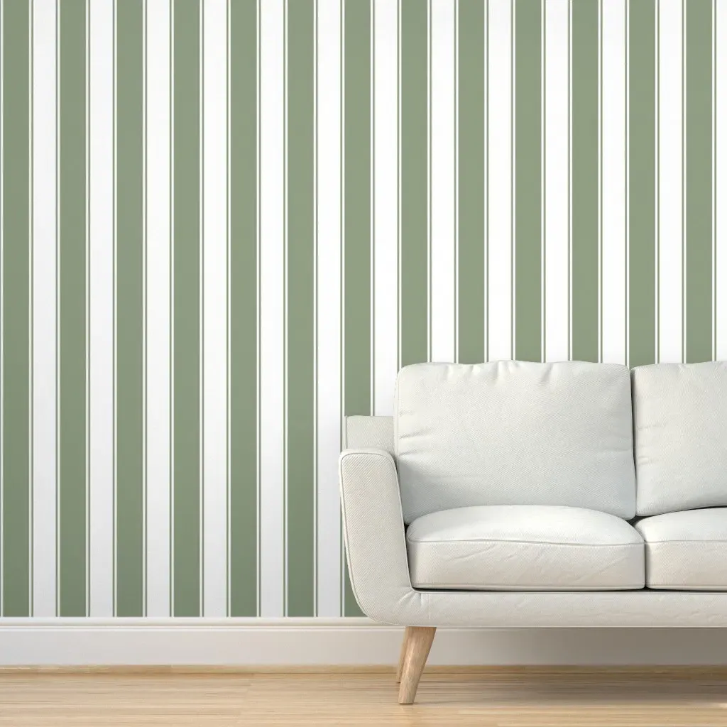 French Awning Stripe Peel and Stick Wallpaper - Sage Green product