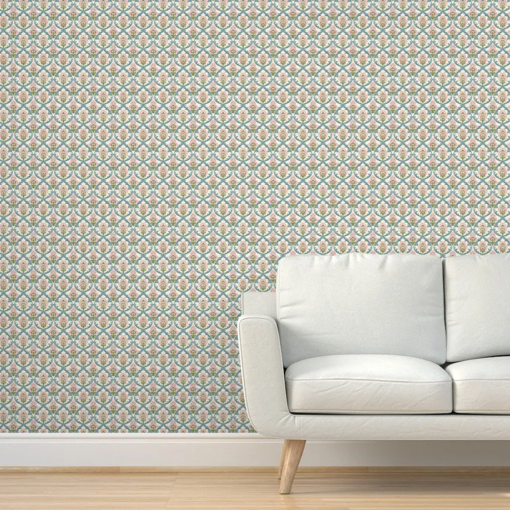 French Block Print Peel and Stick Wallpaper - Teal product