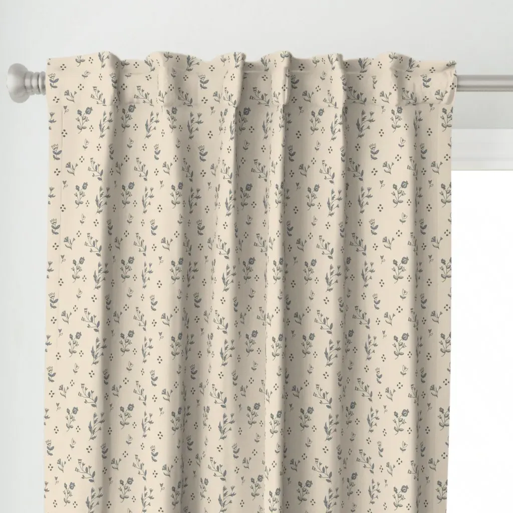 French Breakfast Curtain Panel - Dusty Blue alternate view