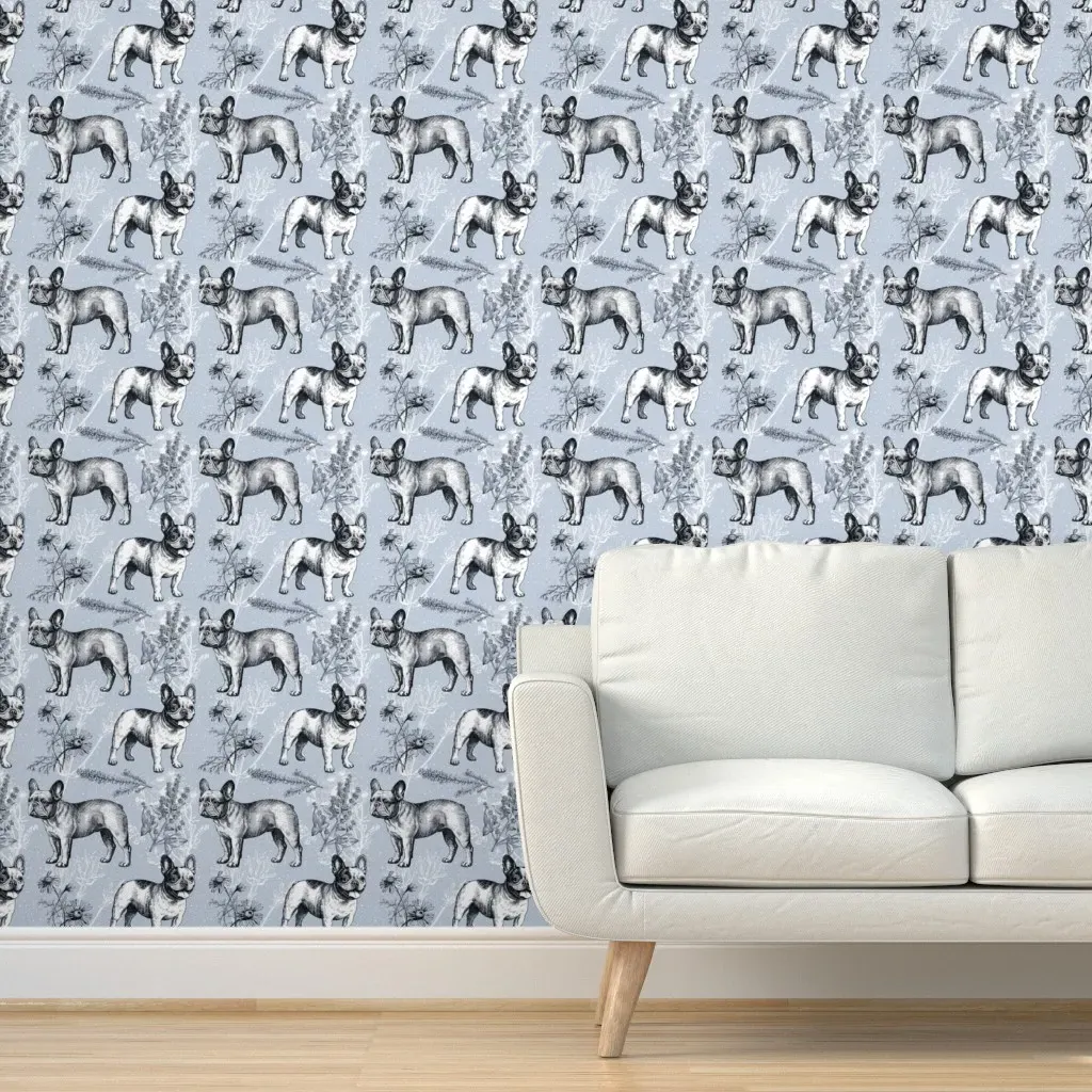 French Bulldog Toile Peel and Stick Wallpaper - Blue product