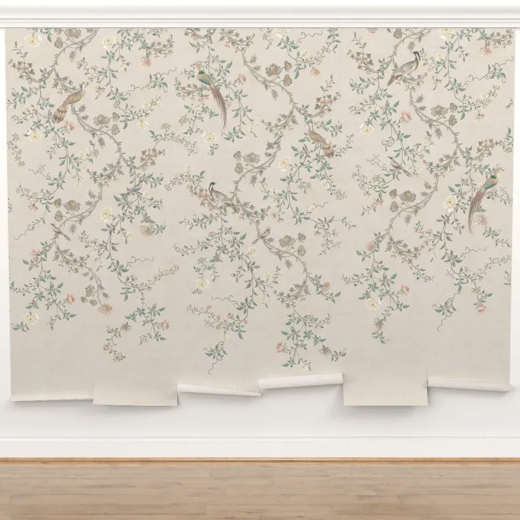 French Chinoiserie Birds and Floral Vines Peel and Stick Wall Mural - Violet product