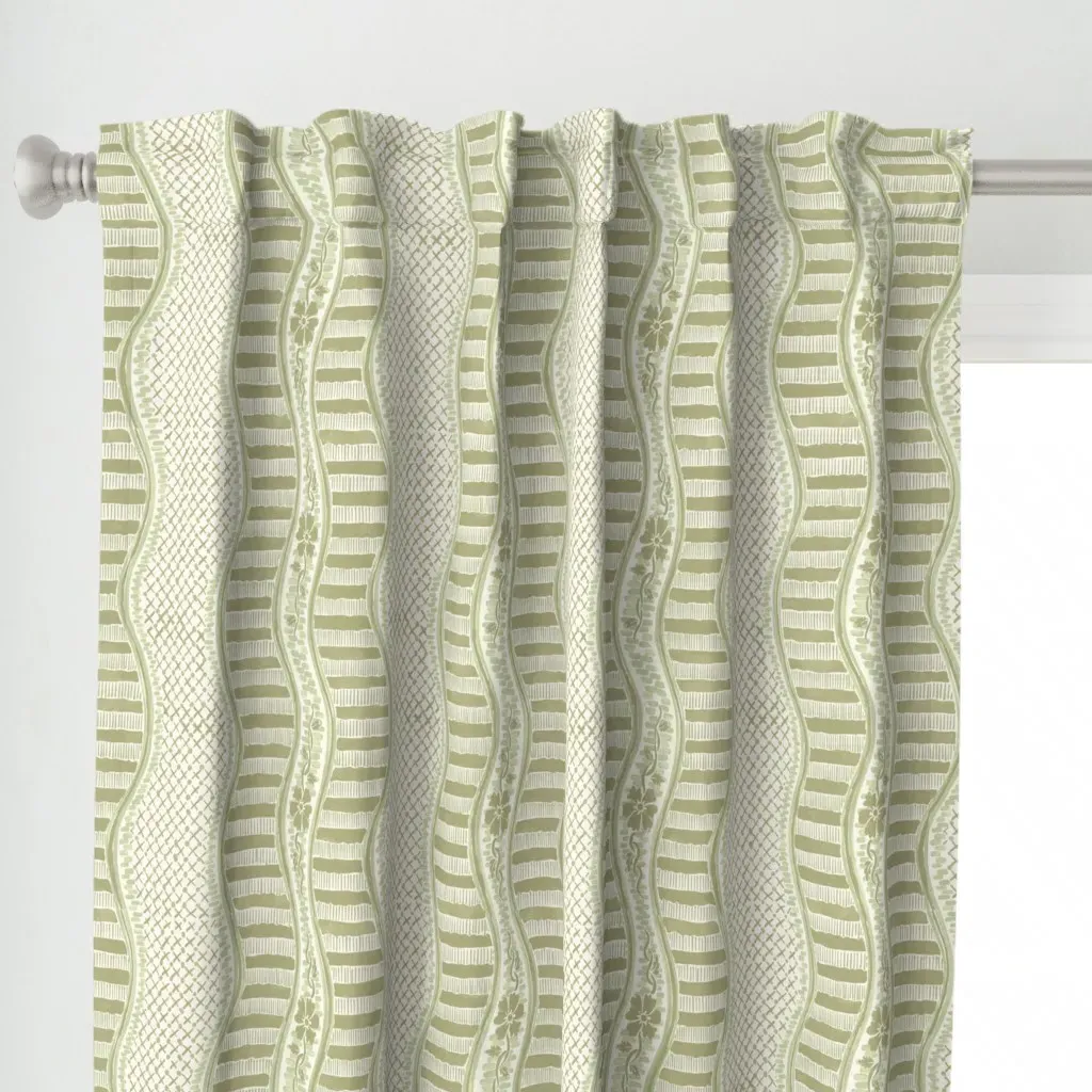 French Chintz Curtain Panel - Sage Green alternate view