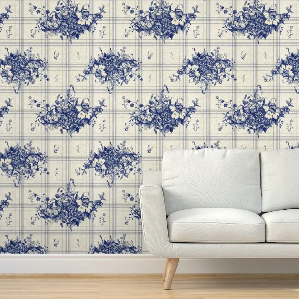French Country Checker Peel and Stick Wallpaper - Blue product