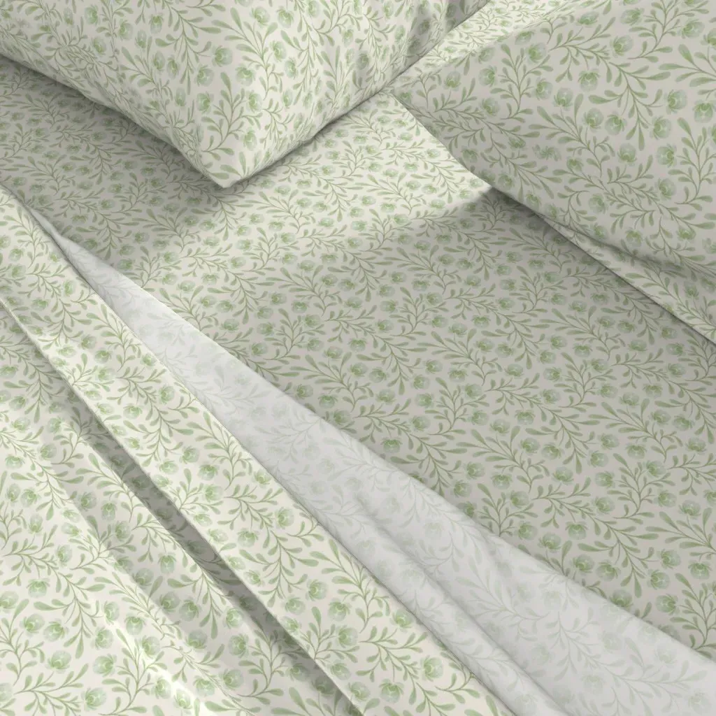 French Country Floral Full Sheet Set - Sage Green alternate view