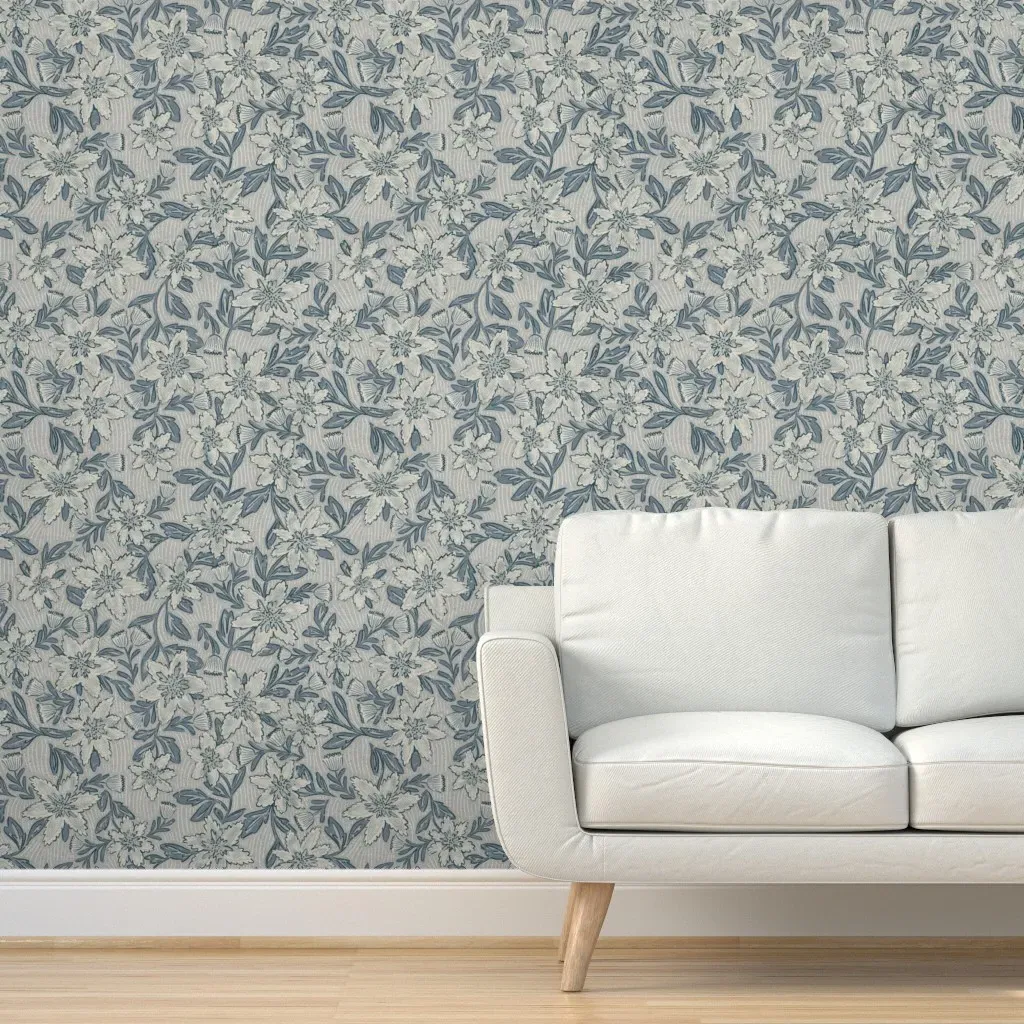 French Country Floral Peel and Stick Wallpaper - Dusty Blue product