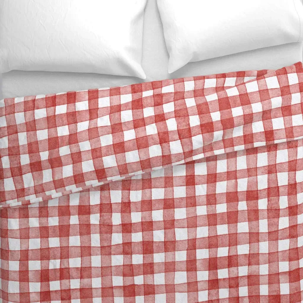 French Country Gingham Poppy Duvet Cover - Red alternate view