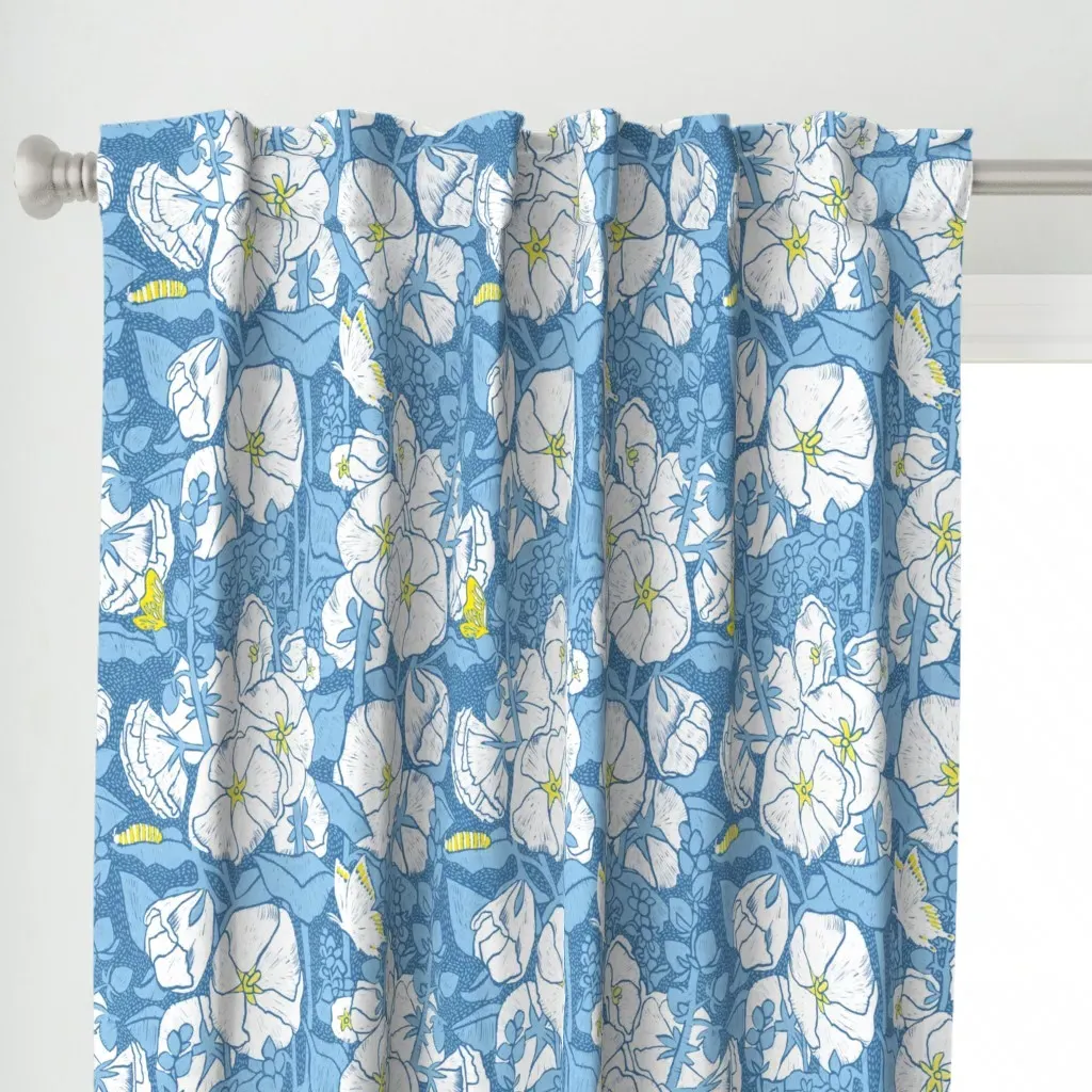 French Country Hollyhocks Curtain Panel - Light Blue alternate view
