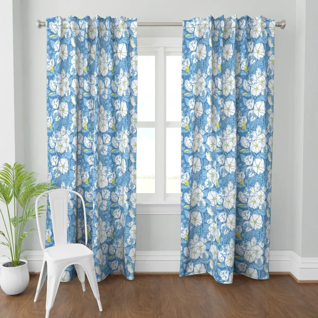 French Country Hollyhocks Curtain Panel - Light Blue product