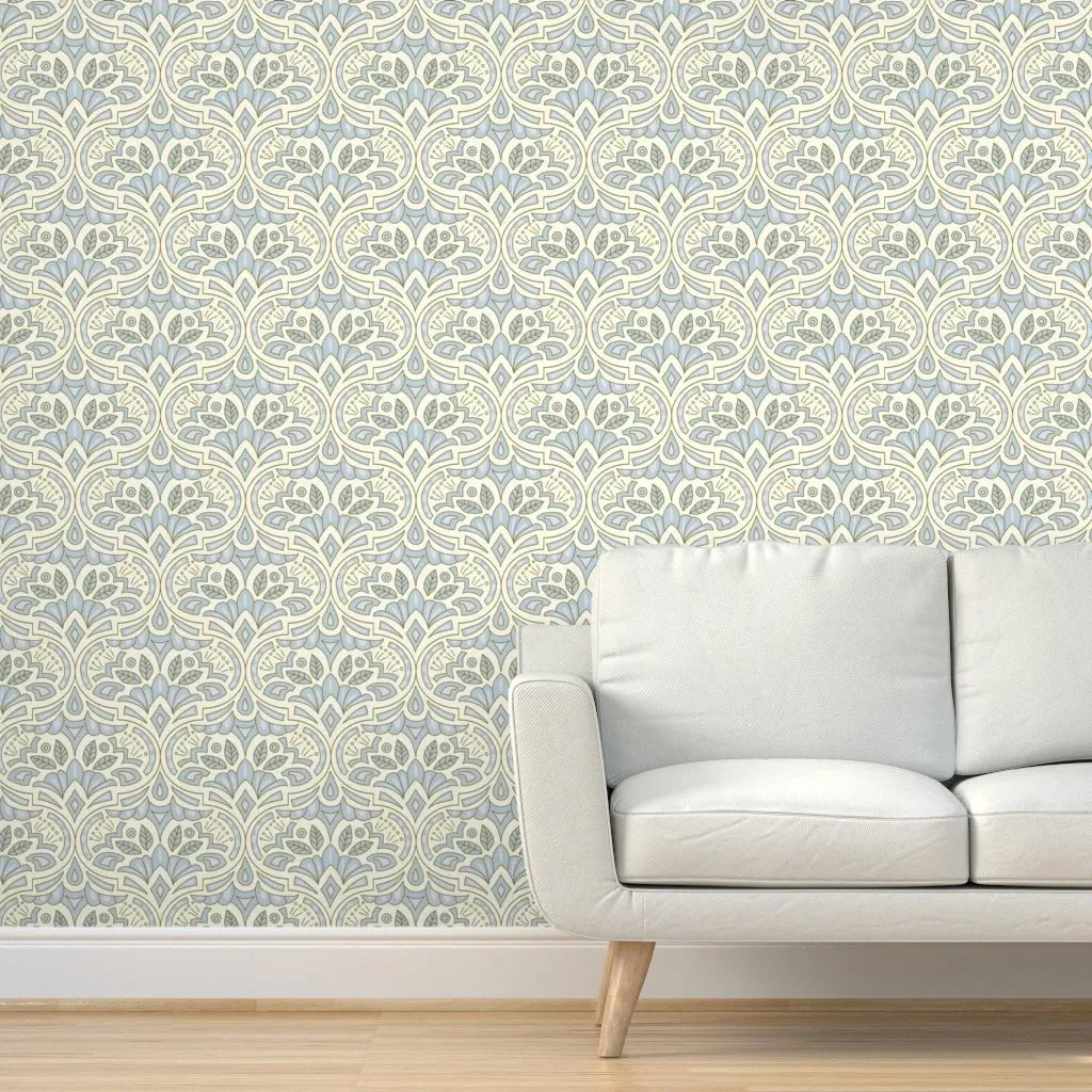 French Country Medallion Ogee Damask Peel and Stick Wallpaper - Light Blue product