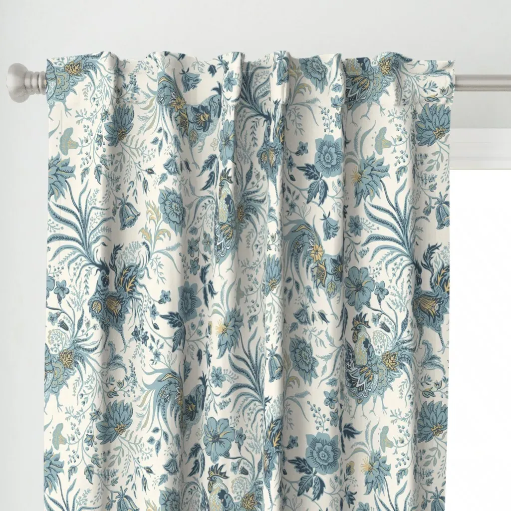 French Country Rooster Curtain Panel - Dusty Blue alternate view