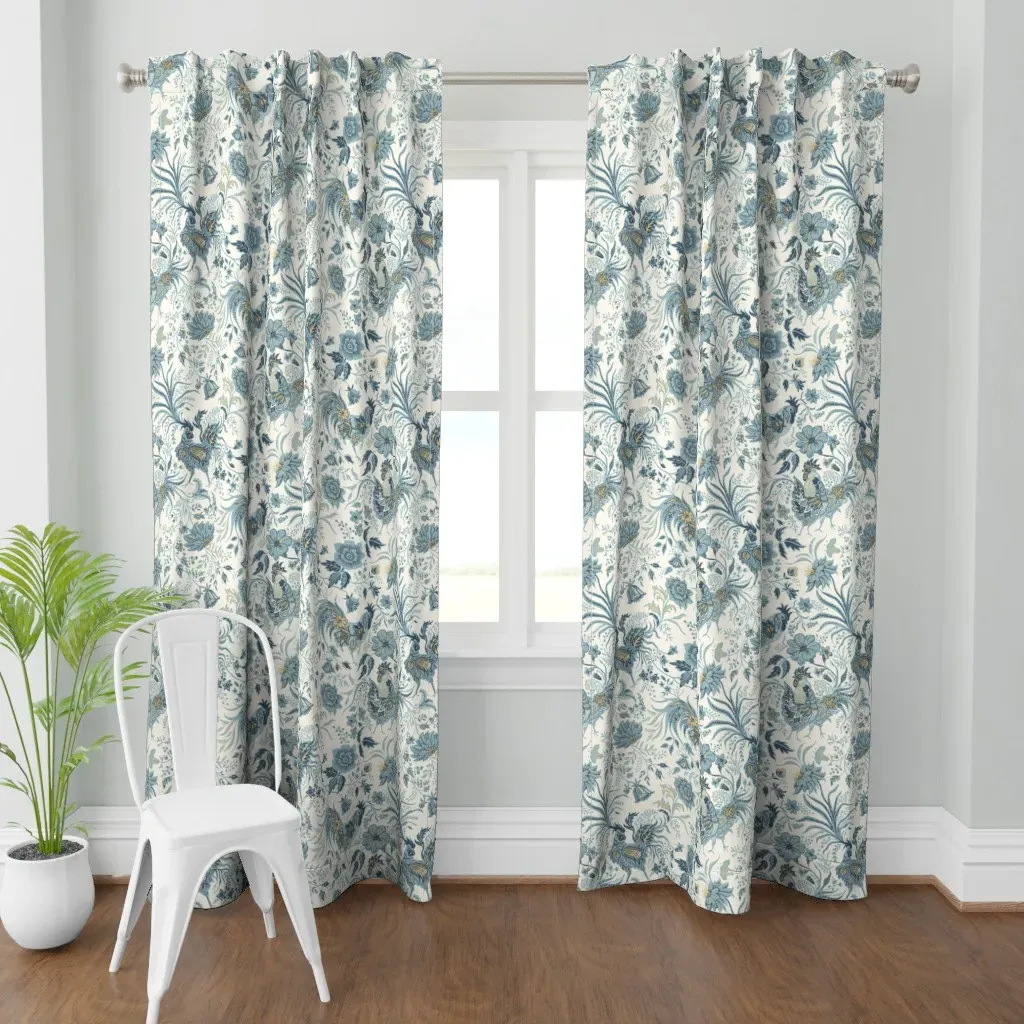 French Country Rooster Curtain Panel - Dusty Blue product