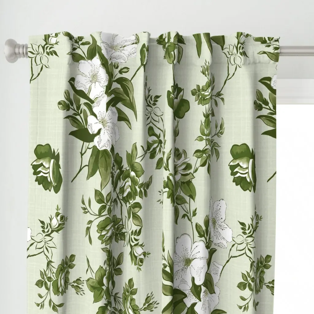 French-Country Rose Curtain Panel - Green alternate view