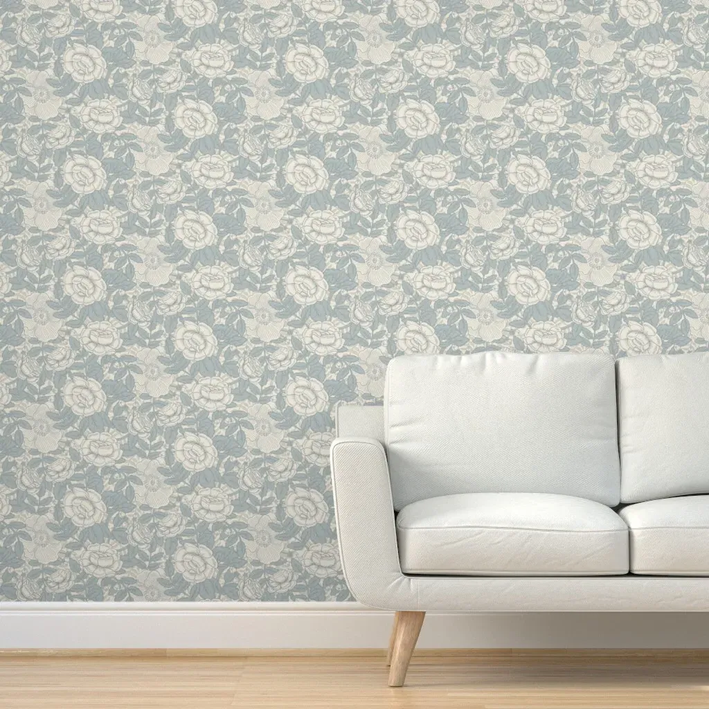 French Country Rose Peel and Stick Wallpaper - Dusty Blue product