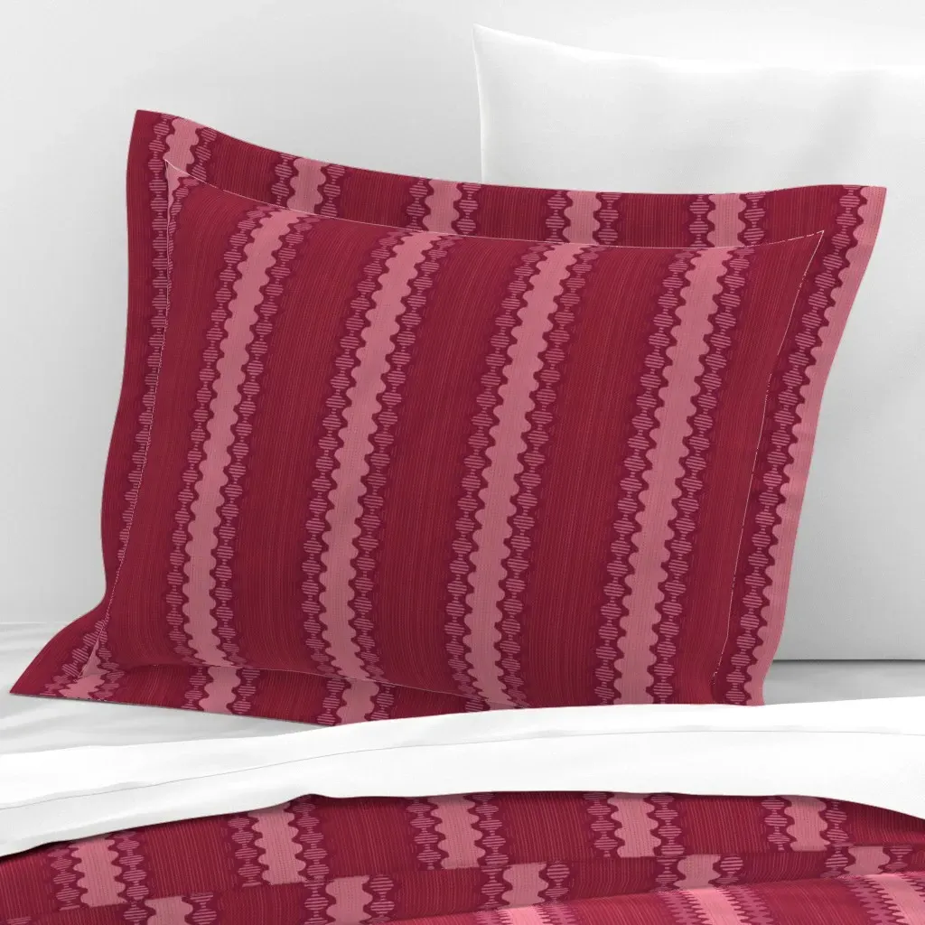 French Country Stripes Spanish Rose Standard Flanged Pillowcase - Crimson, Cotton Sateen product