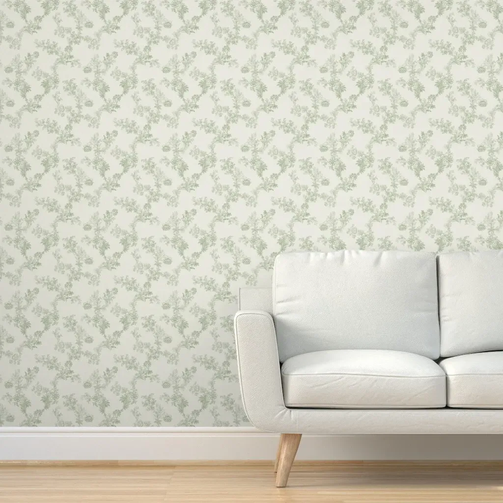 French Country Toile Floral Peel and Stick Wallpaper - Sage Green product