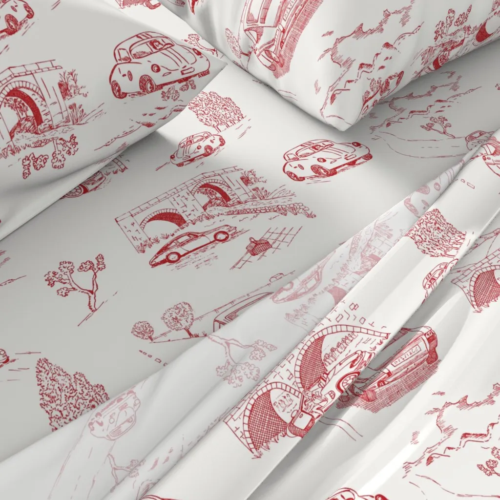 French Country Toile Sports Cars Full Sheet Set - Red alternate view