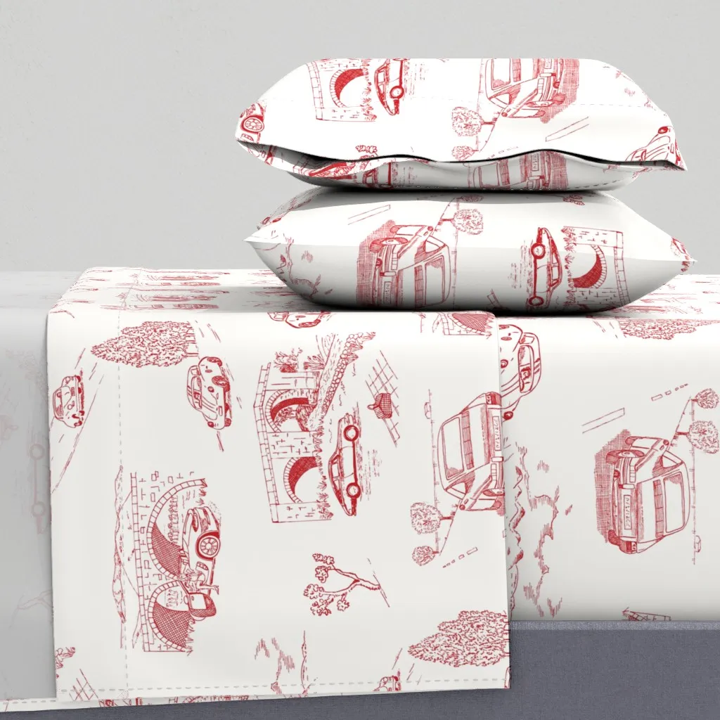 French Country Toile Sports Cars Full Sheet Set - Red product