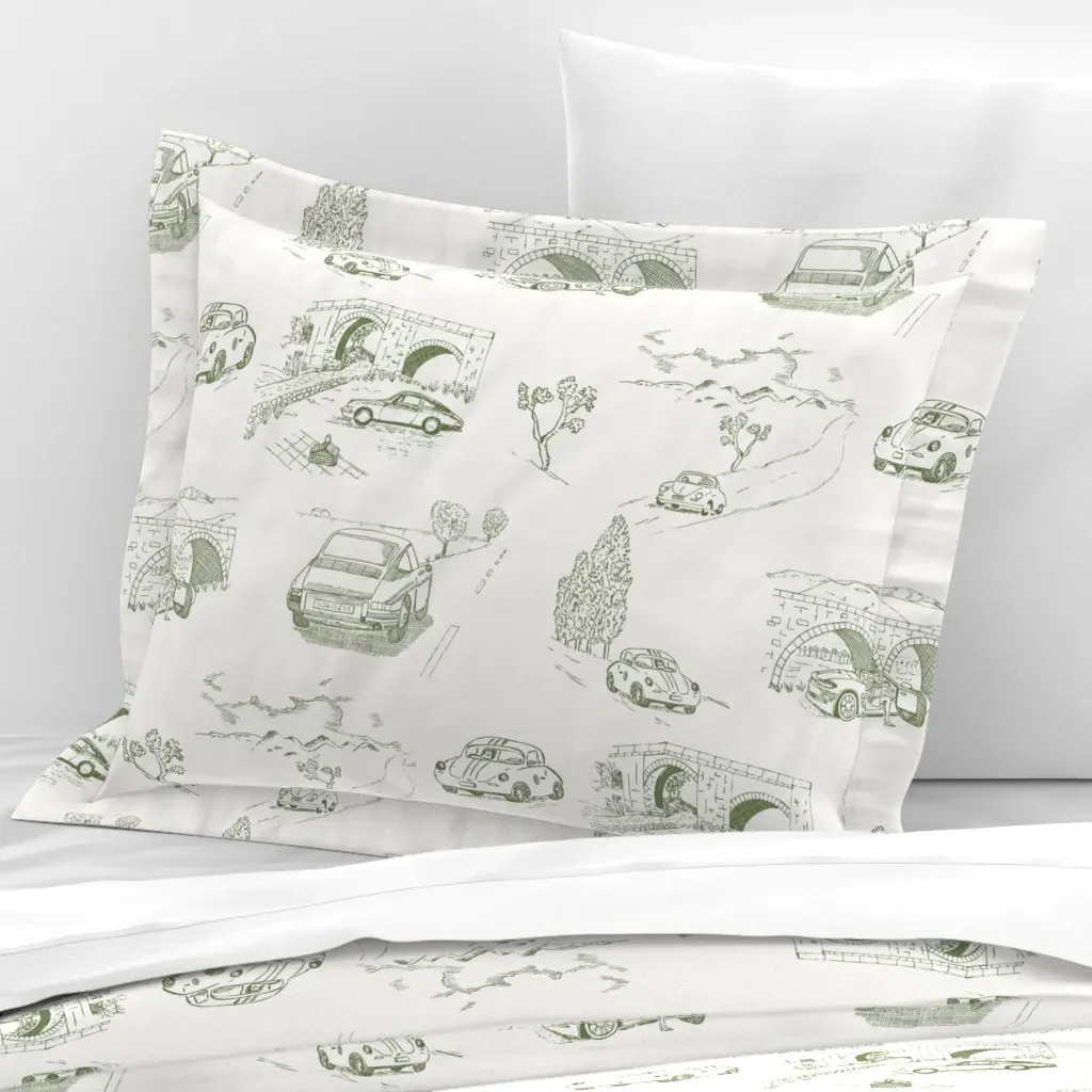 French Country Toile Standard Flanged Cushion Cover - Green, Cotton Sateen product