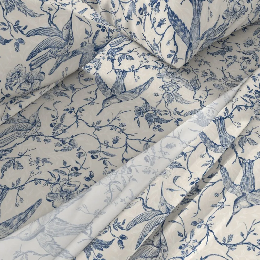 French Country Vintage Birds And Roses Queen Sheet Set - Blue alternate view