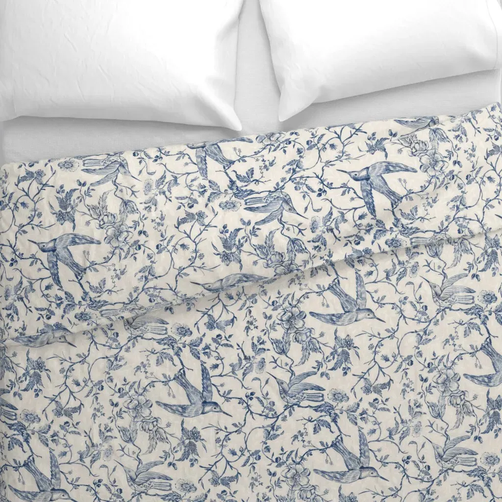 French Country Vintage Birds Duvet Cover - Blue alternate view