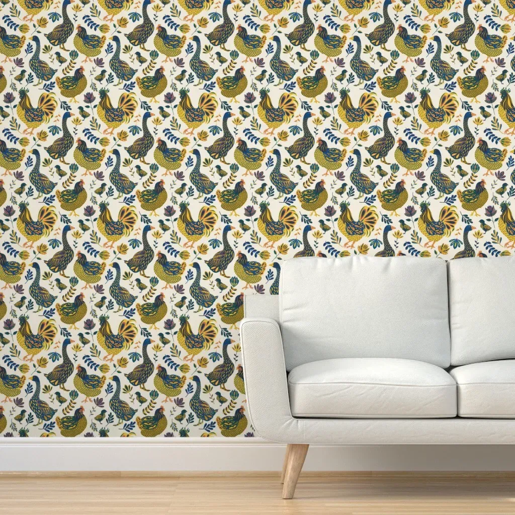 French Farm Peel and Stick Wallpaper - Yellow, Blue, Gray product