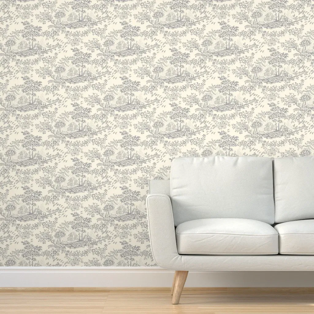 French Farm Toile Peel and Stick Wallpaper - Gray, Cream product