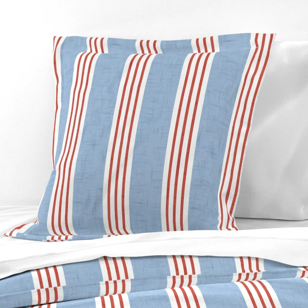 French Farmhouse Stripe Linen Texture Euro Pillow Sham - Light Blue product