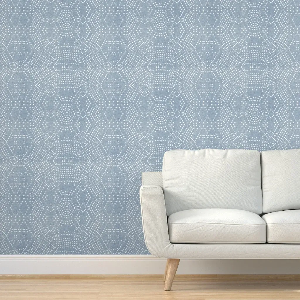 French Linen Chambray Peel and Stick Wallpaper - Indigo product