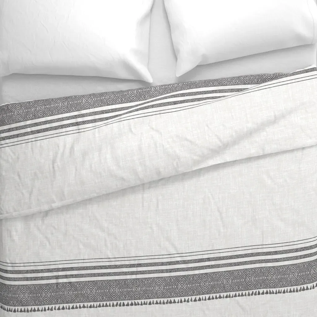 French Linen Charcoal Tassel Duvet Cover - Off-White alternate view