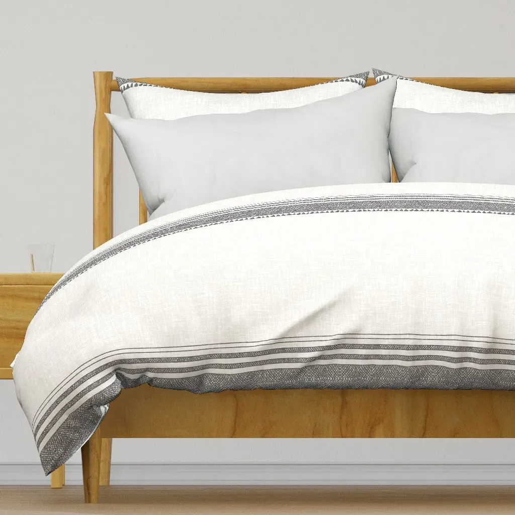 French Linen Charcoal Tassel Duvet Cover - Off-White product