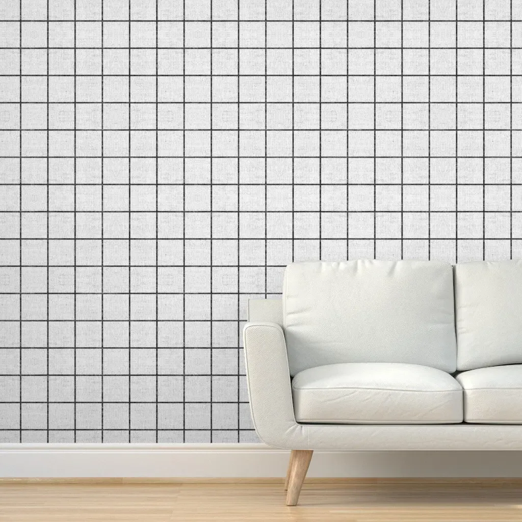 French Linen Grid Peel and Stick Wallpaper - White product