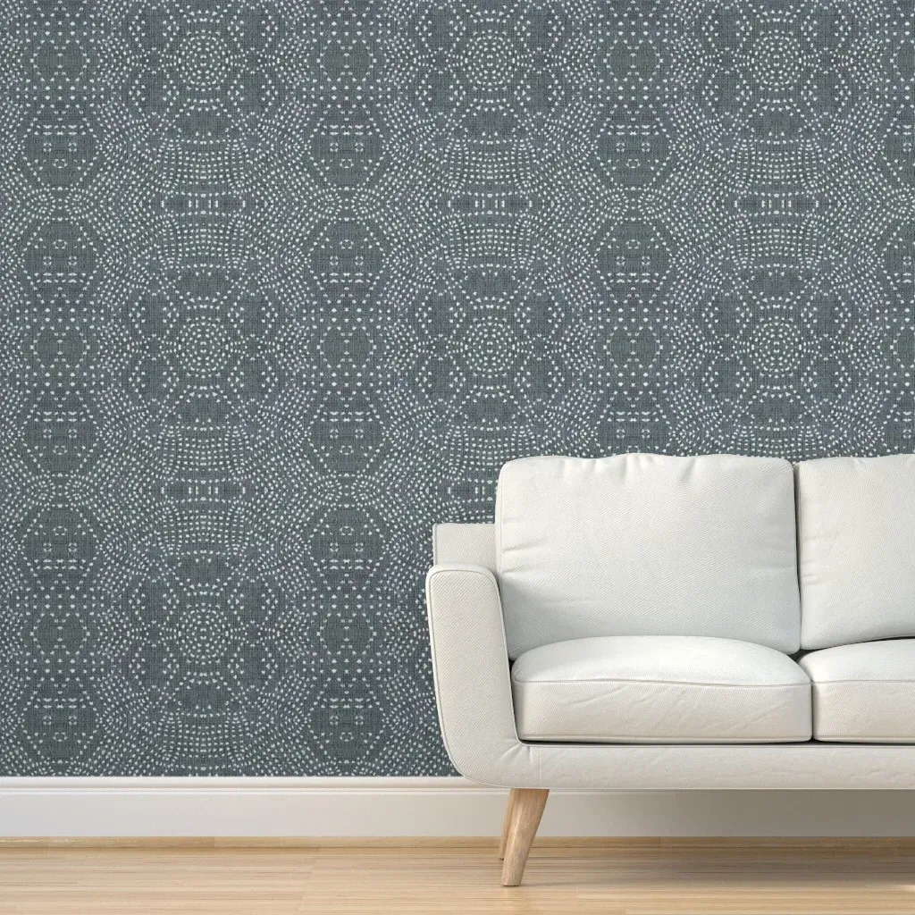 French Linen Mosaic Peel and Stick Wallpaper - Charcoal Gray product