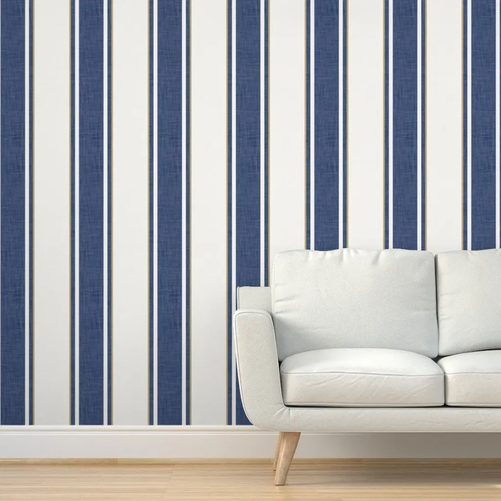 French Linen Ticking Stripe Peel and Stick Wallpaper - Navy Blue product