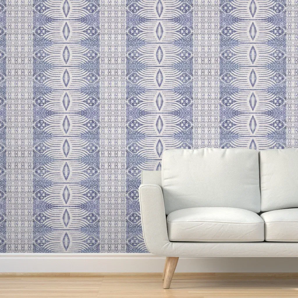 French Linen Tribal Ikat Peel and Stick Wallpaper - Gray, White product