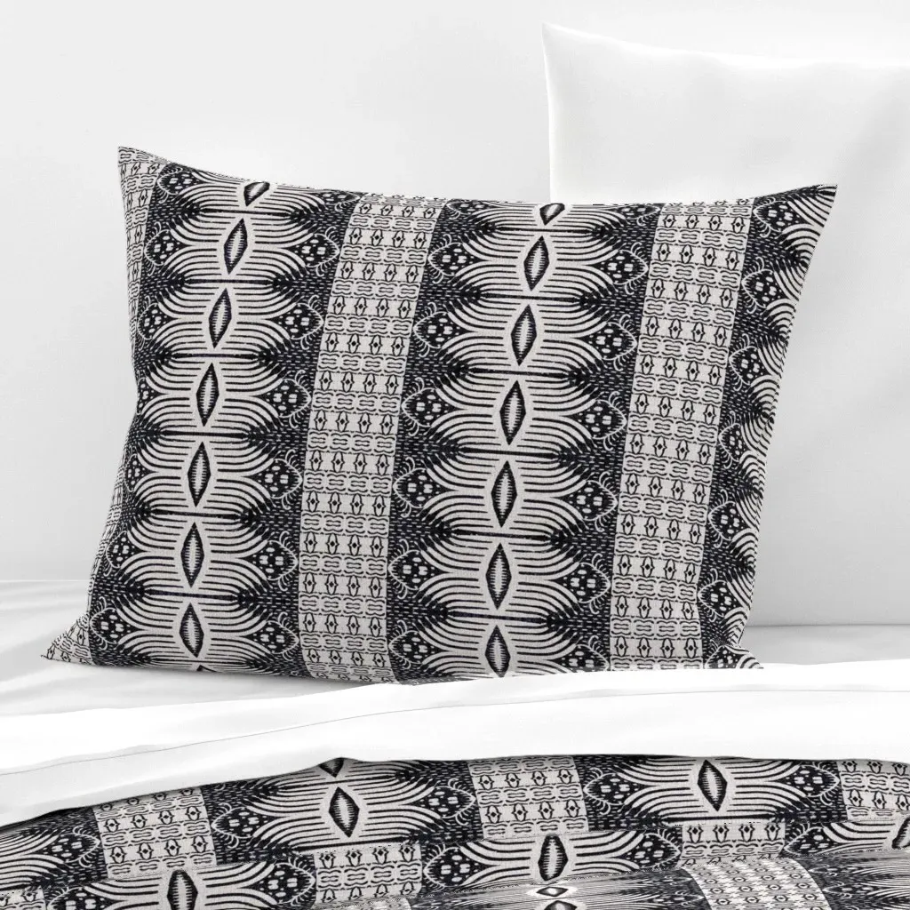 French Linen Tribal Ikat Standard Knife Edge Pillow - Black, Cotton Sateen product