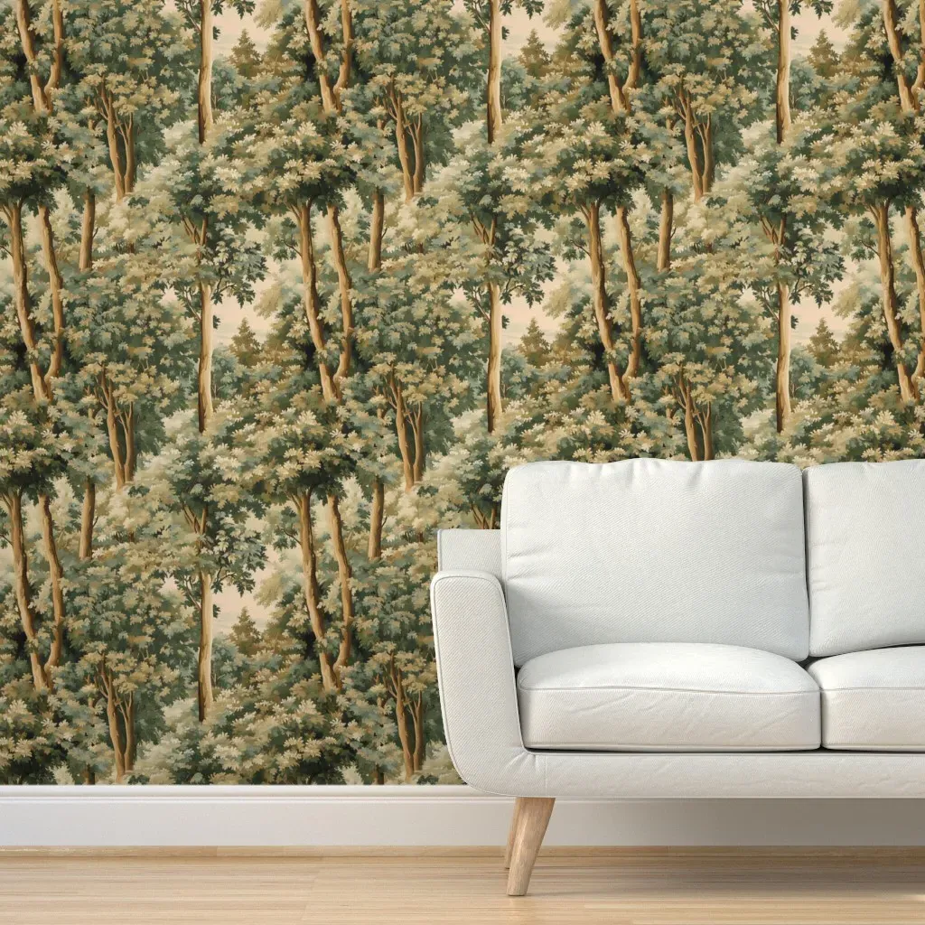 French Oak Forest Aubusson Tapestry Peel and Stick Wallpaper - Green product
