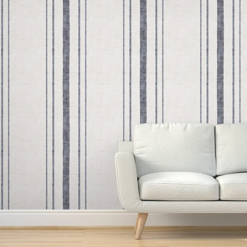 French Provincial Farmhouse Grain Sack Stripe Wallpaper - Off-White product