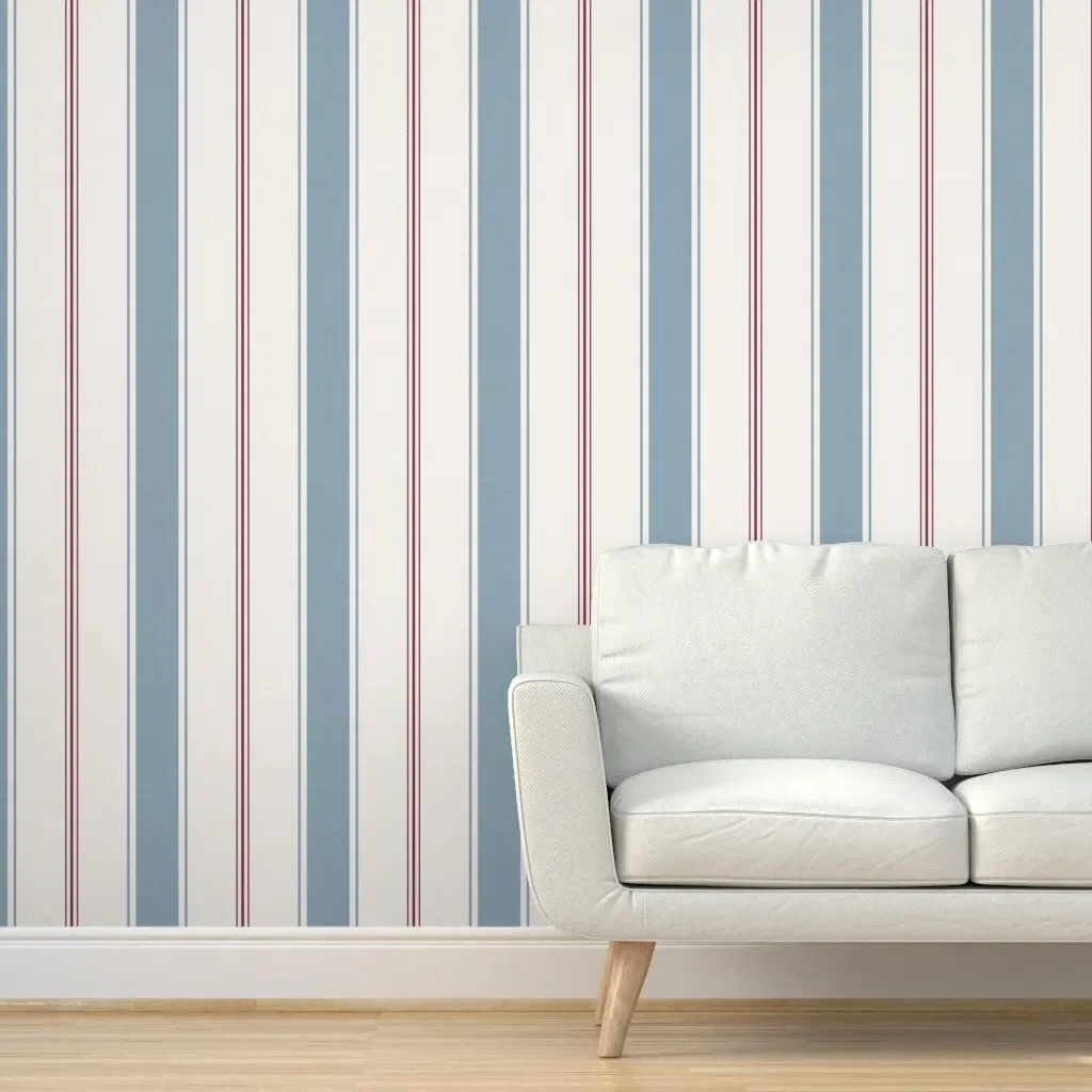 French Provincial Ticking Stripe Peel and Stick Wallpaper - Dusty Blue product