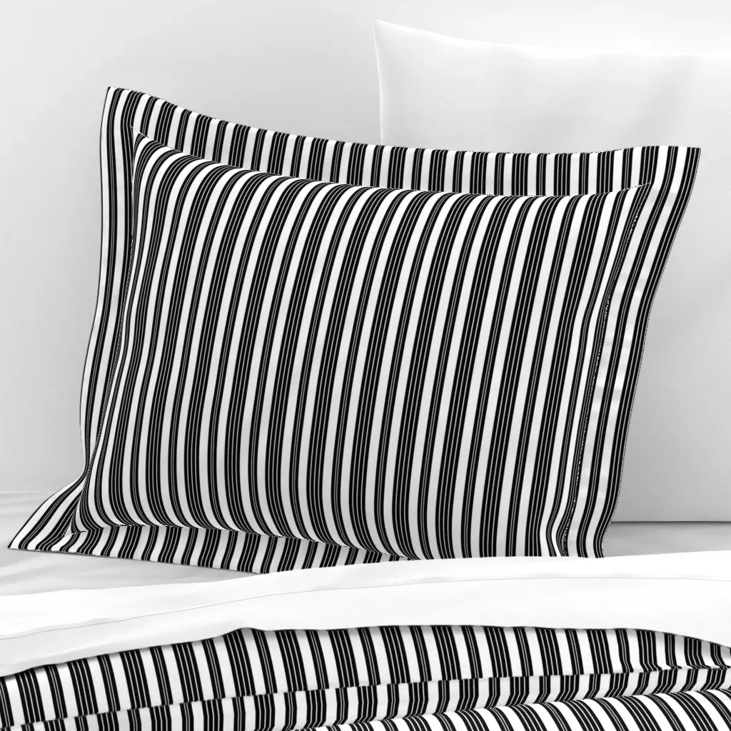 French Ticking Standard Flanged Pillowcase - Black, Cotton Sateen product