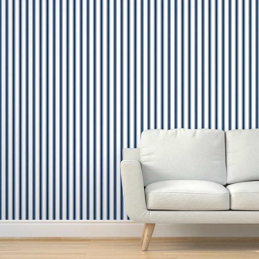 French Ticking Stripe Peel and Stick Wallpaper - Blue, White product