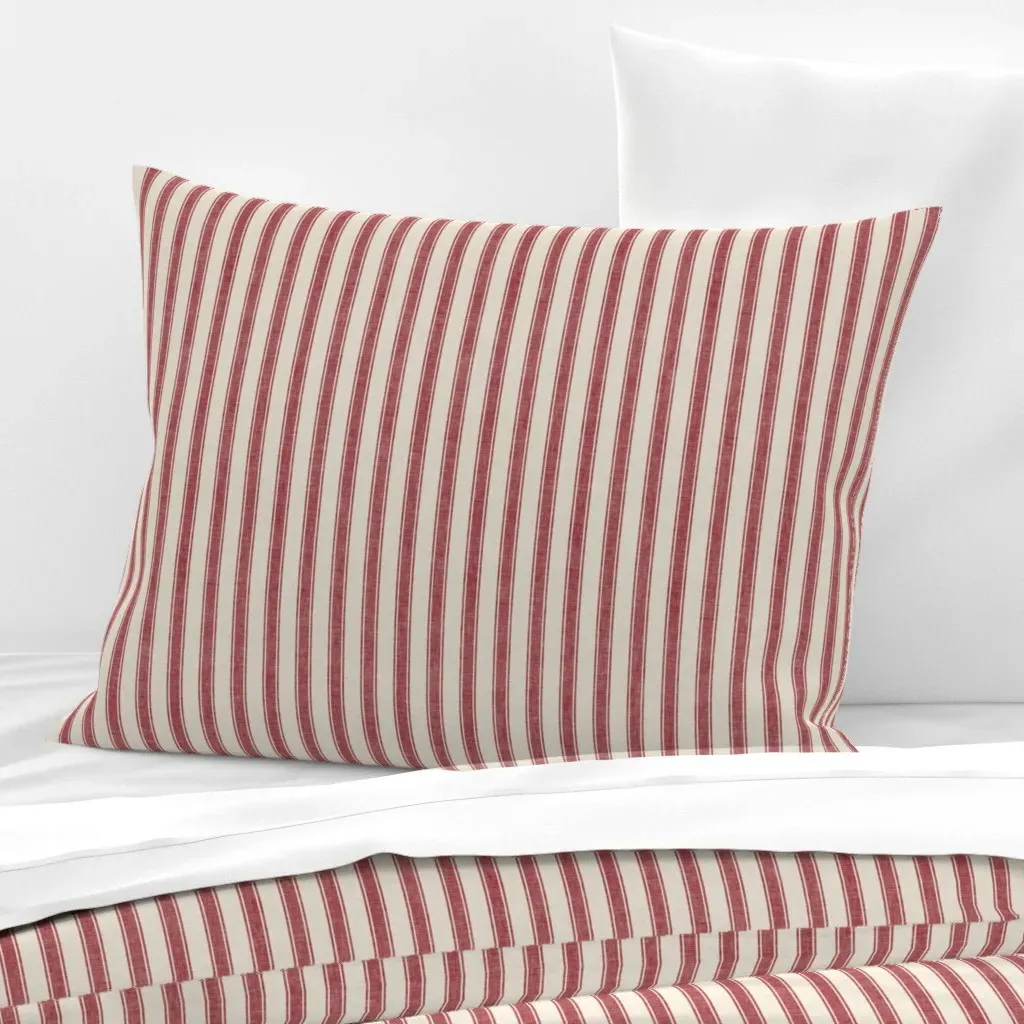 French Ticking Stripe Standard Knife Edge Pillow - Red, Cotton Sateen product