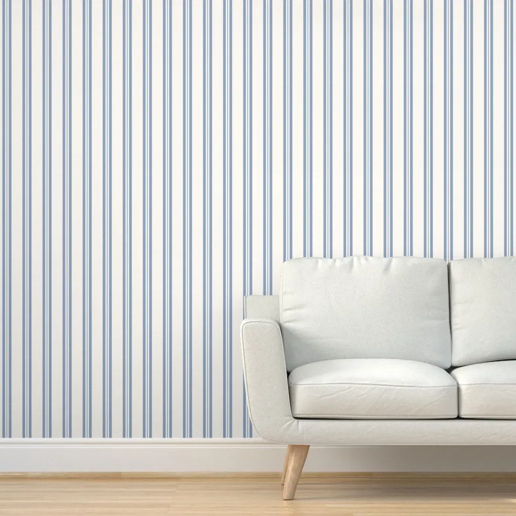 French Ticking Stripes Peel and Stick Wallpaper - Chambray Blue product