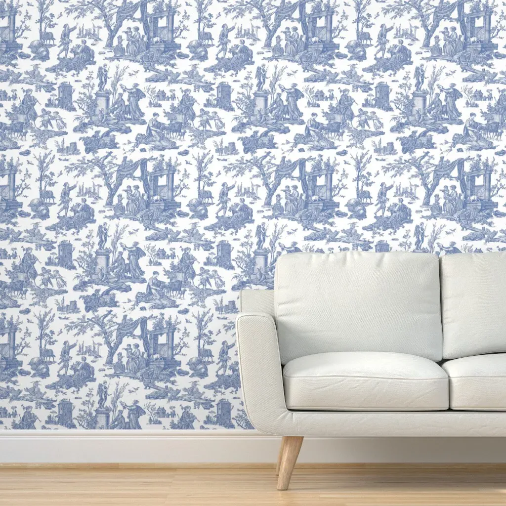 French Toile Peel and Stick Wallpaper - Blue product