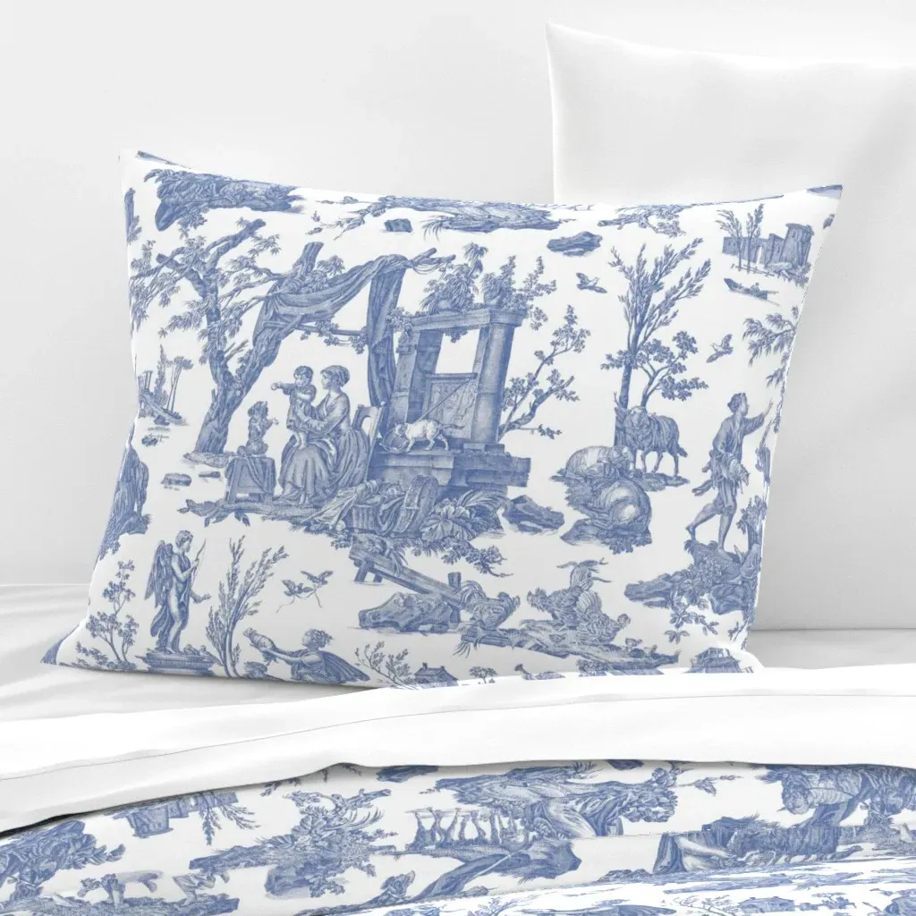 French Toile Standard Knife Edge Cushion Cover - Blue, Cotton Sateen product