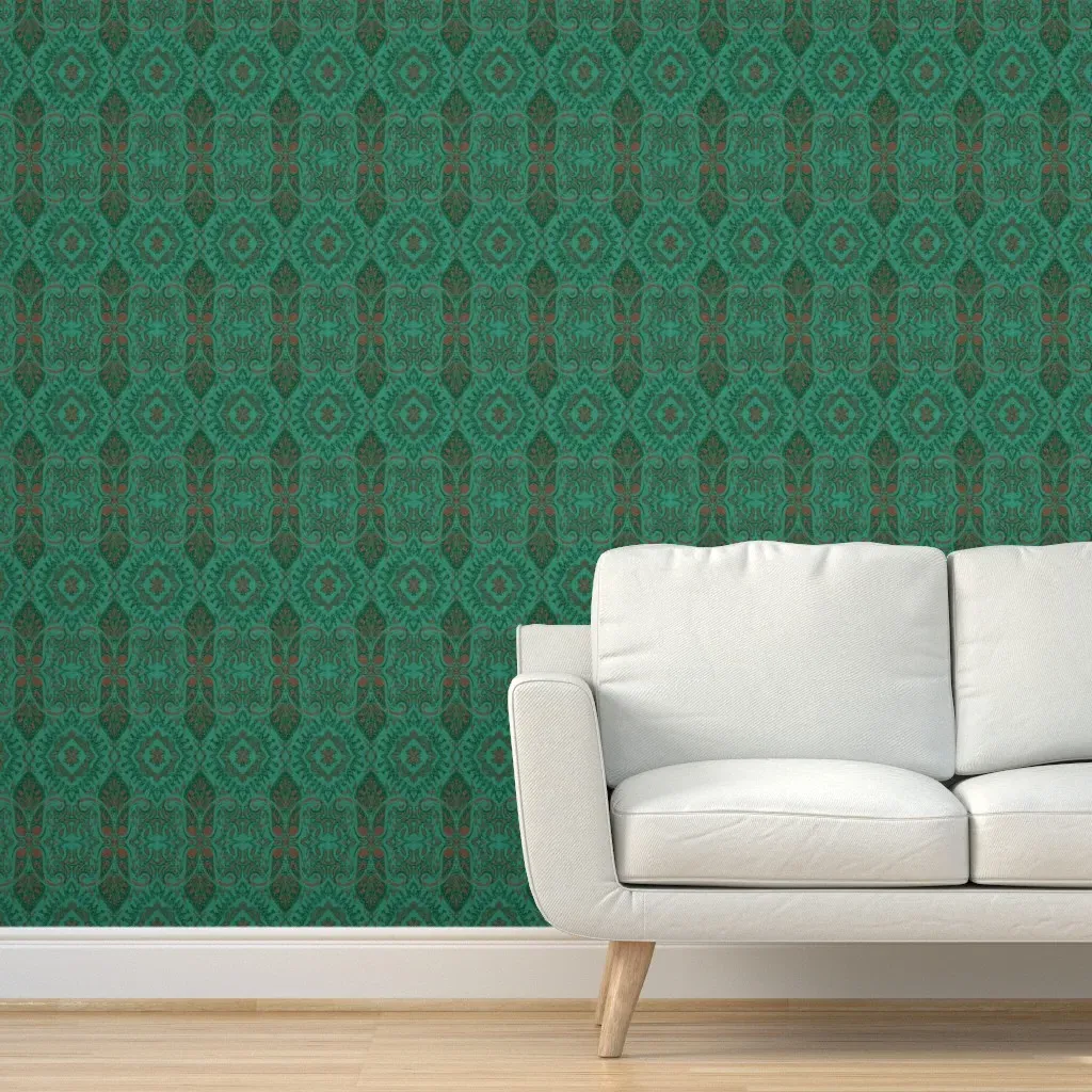 French Vintage Brocade Peel and Stick Wallpaper - Green product