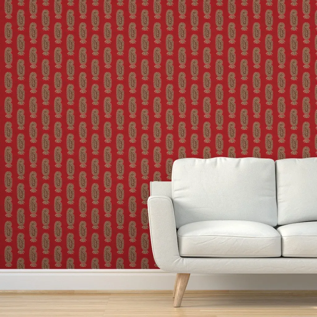 French Vintage Paisley Peel and Stick Wallpaper - Crimson Red product