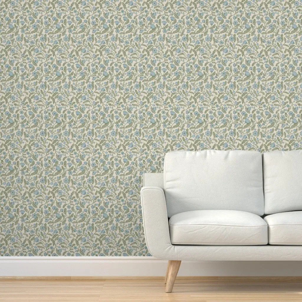 Frenchie Romantic Trailing Florals Peel and Stick Wallpaper - Moss product