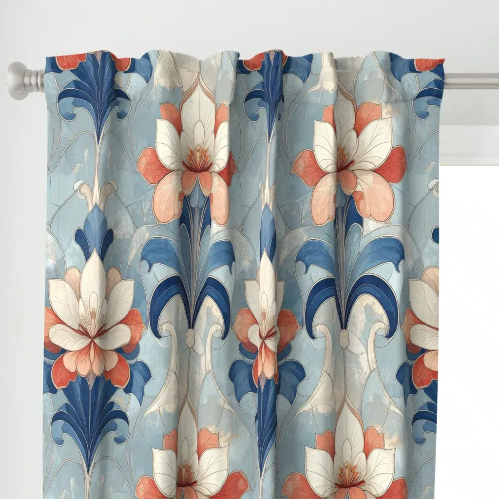 Fresco Nouveau Lotus Curtain Panel - White alternate view