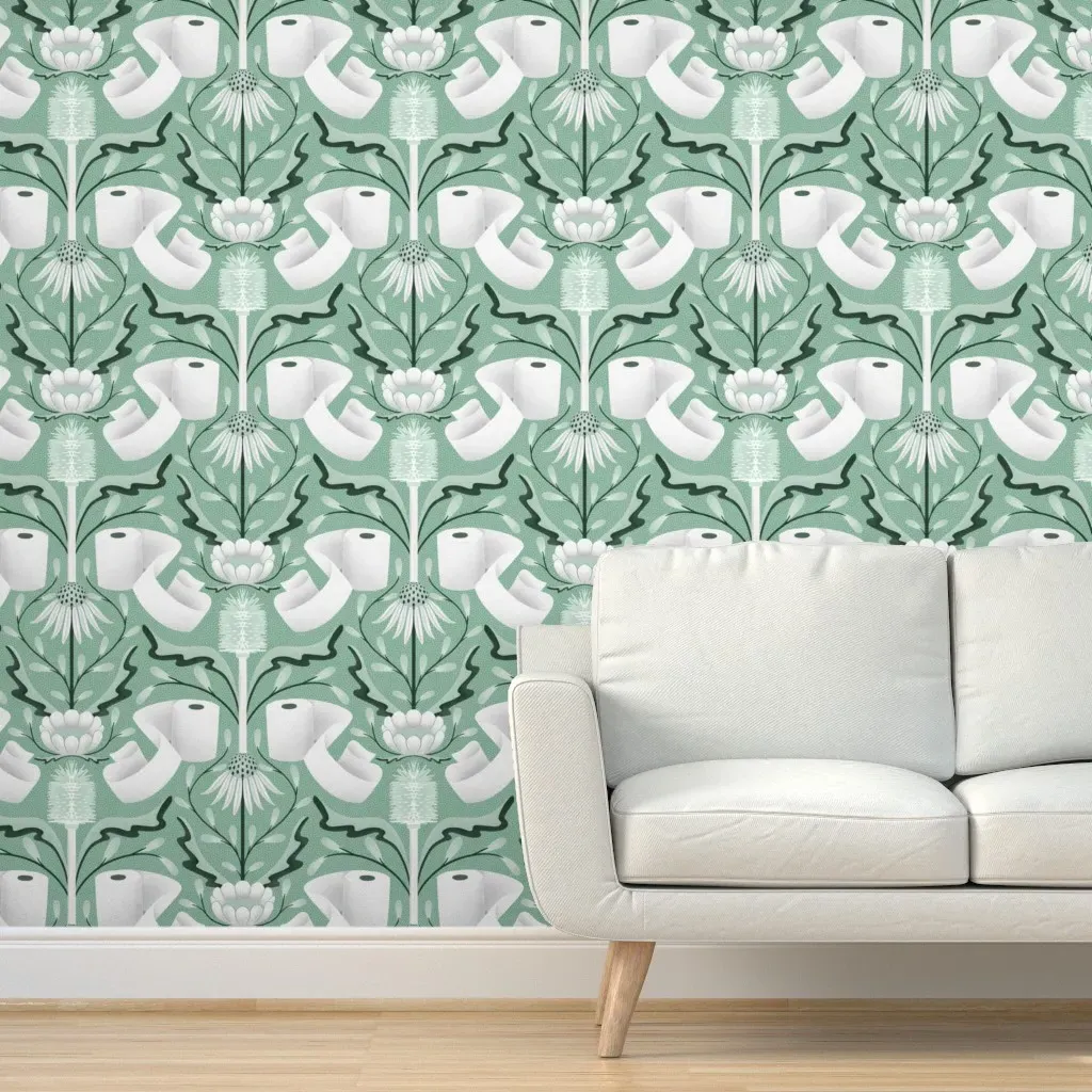 Fresh Green Damask Peel and Stick Wallpaper - Sage Green product