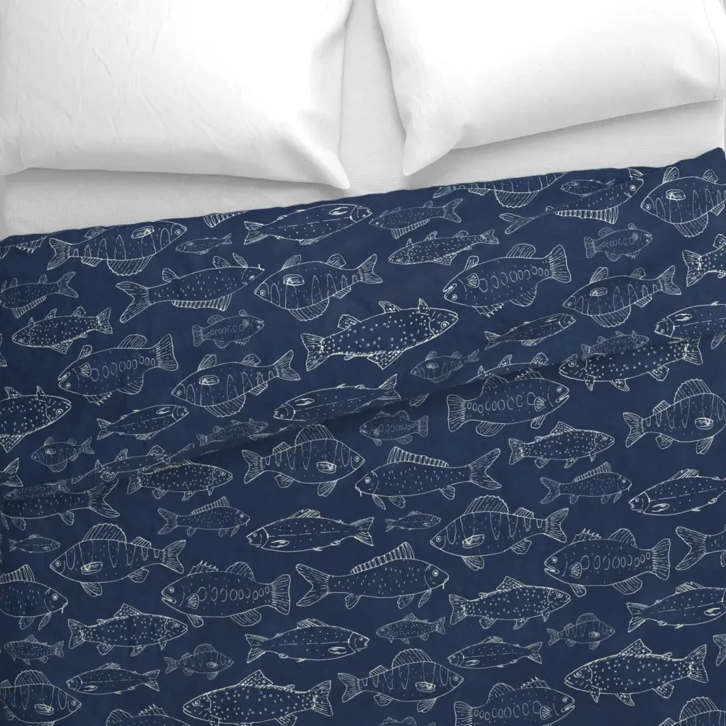 Freshwater Fish Bass Carp Duvet Cover - White alternate view